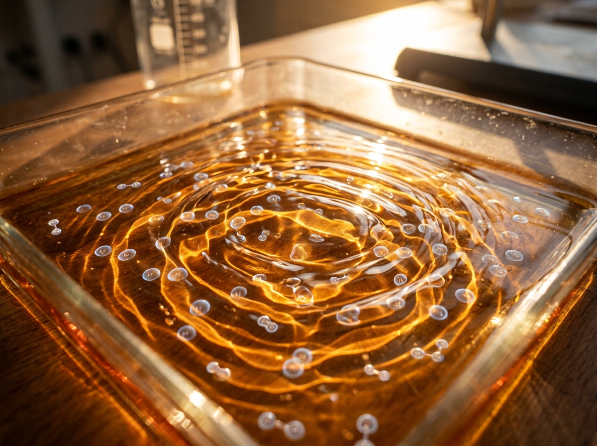Amber liquid ripples and light